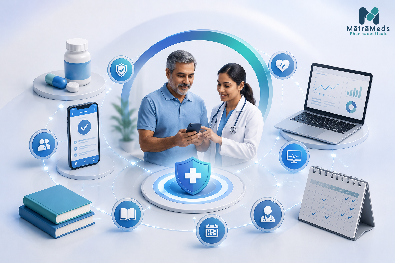 Illustration showing pharmaceutical science and patient outcome